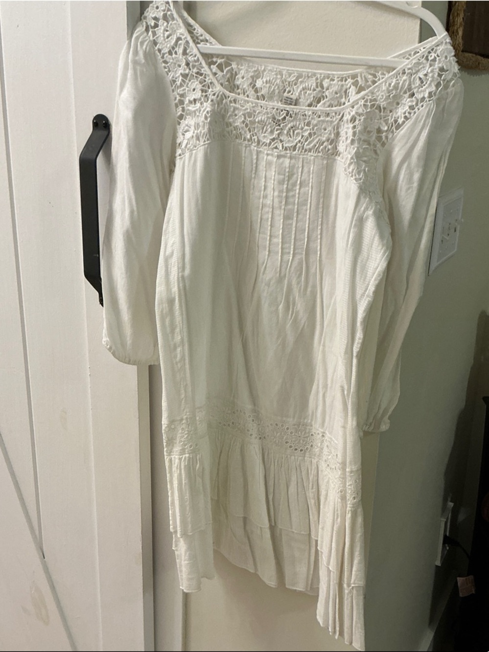 Lucky Brand White Crochet-Trim Peasant Dress